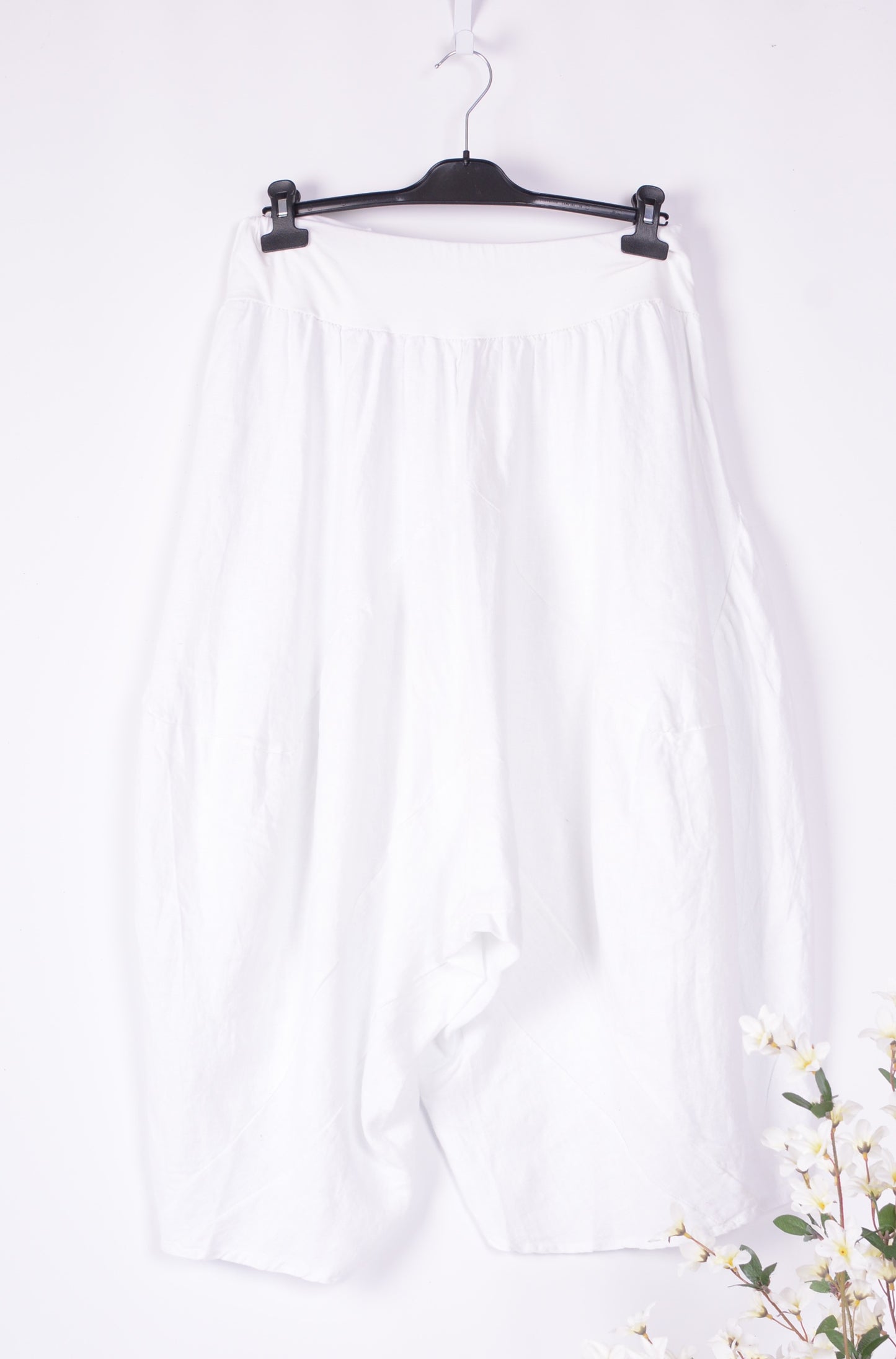 Lagenlook Linen Balloon/Tulip Trousers Harem Pants White Size 16/18 - B128