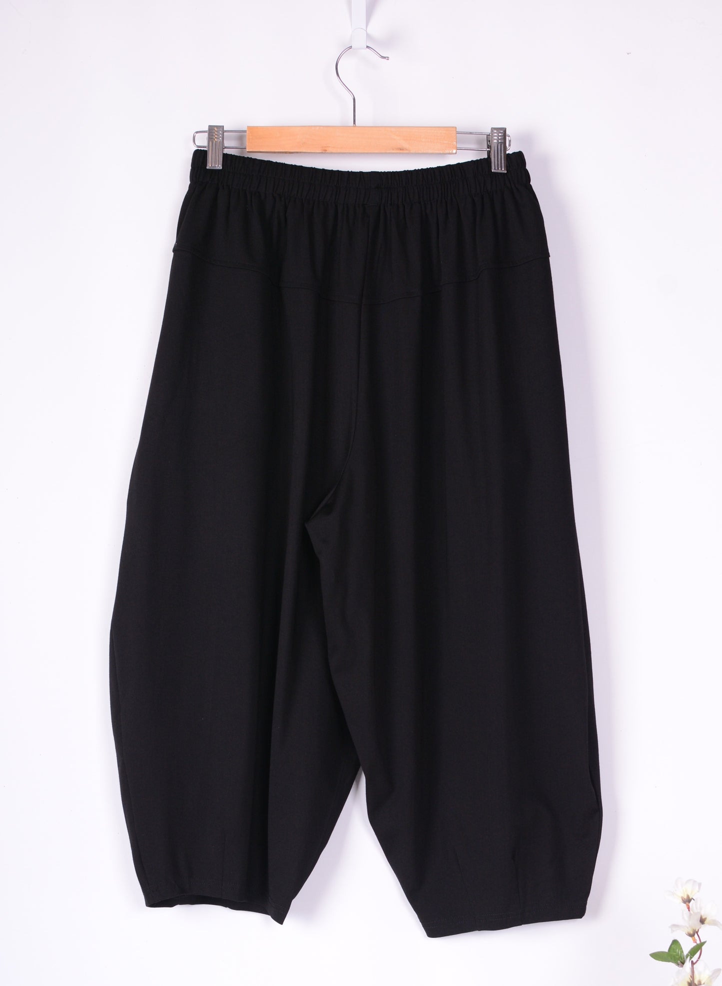 Bella Blue Barrel Black Crop Trousers Lagenlook, Wide Leg, S/M - B149