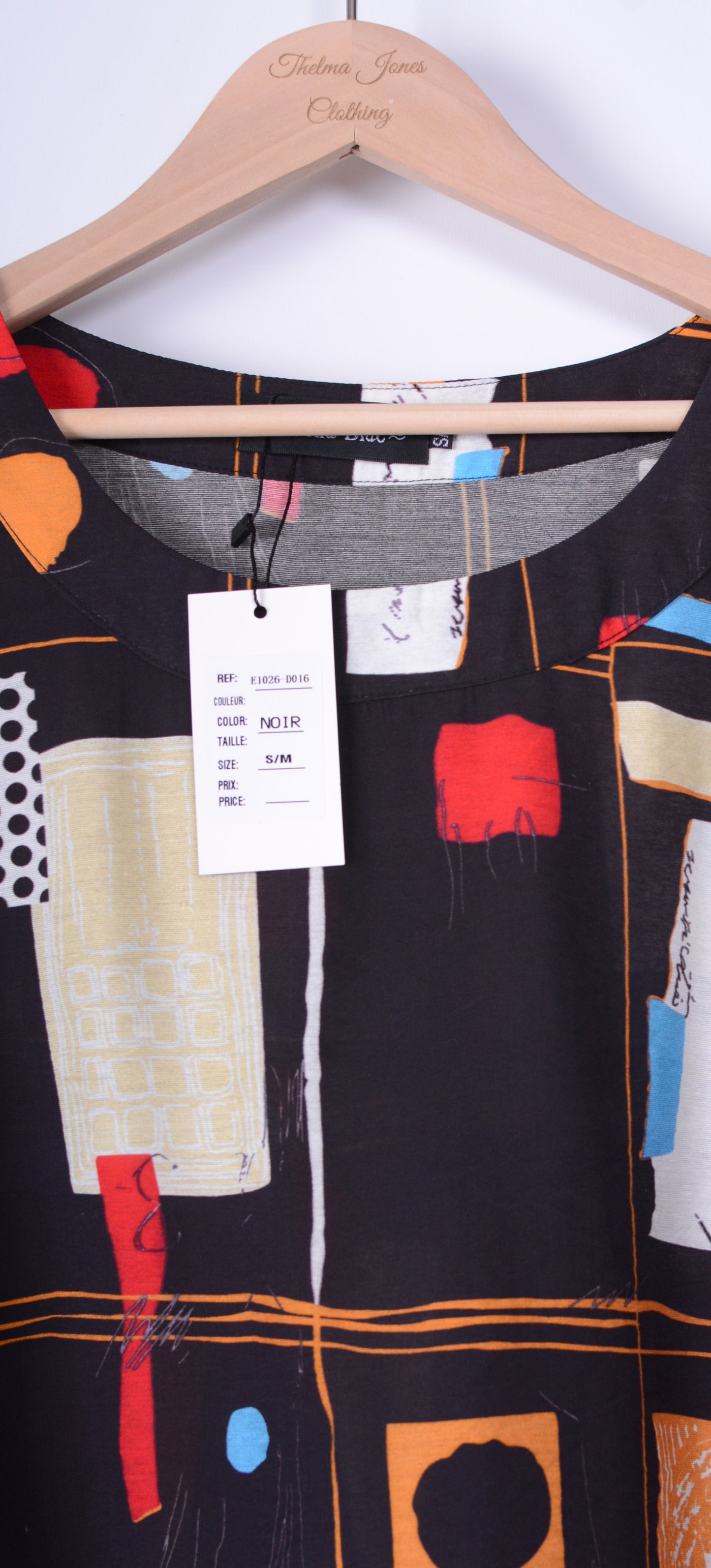 Bella Blue Lagenlook Black Colourful A Line Top Tunic S/M - B201
