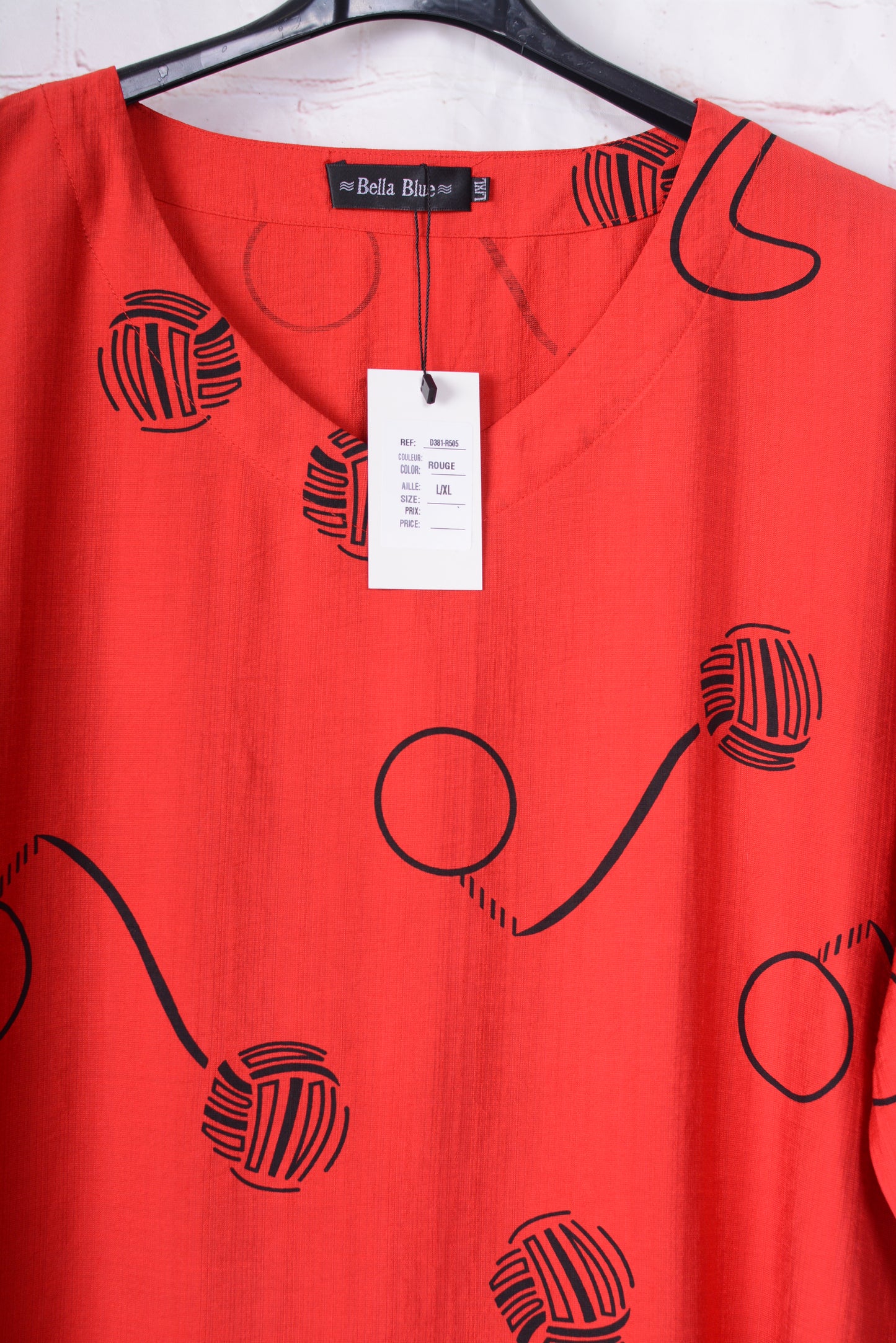 Bella Blue Lagenlook V Neck Dress Patterned Red/Black L/XL - B213