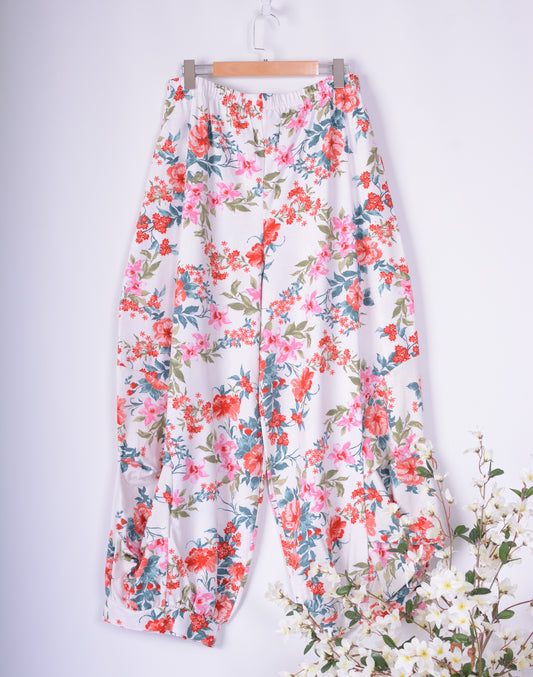 AKH Germany Lagenlook Wide Leg Barrel Trousers Linen Floral - B235