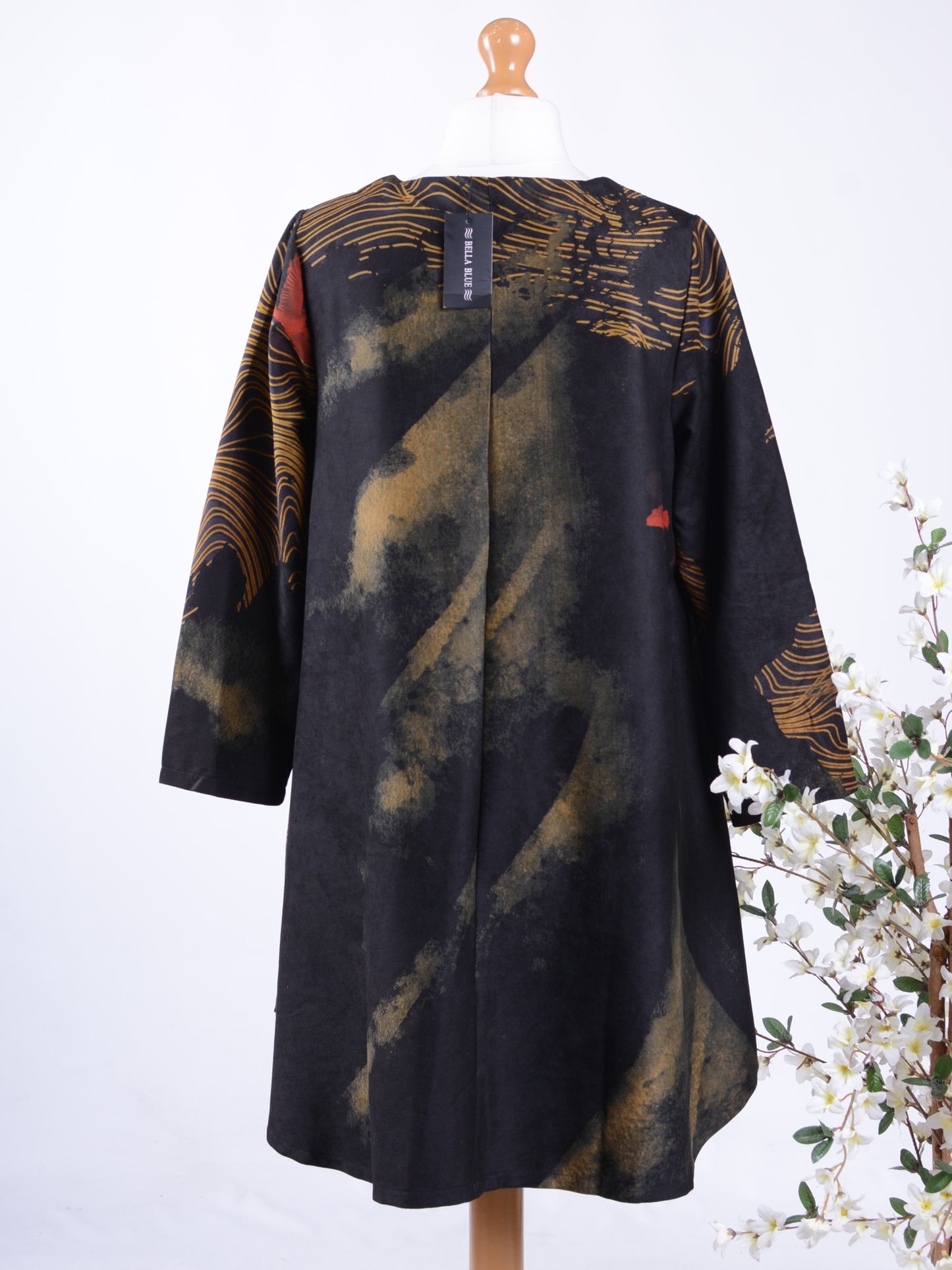 Bella Blue Black, Gold Lagenlook Tunic/Dress S/M - B277