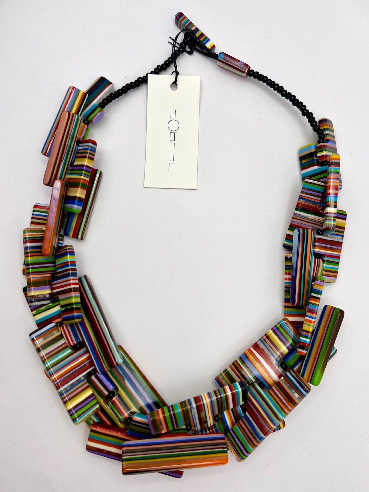 Sobral Pop Art Neoconcretismo Multi Stripe Lagenlook Statement Necklace - SB7