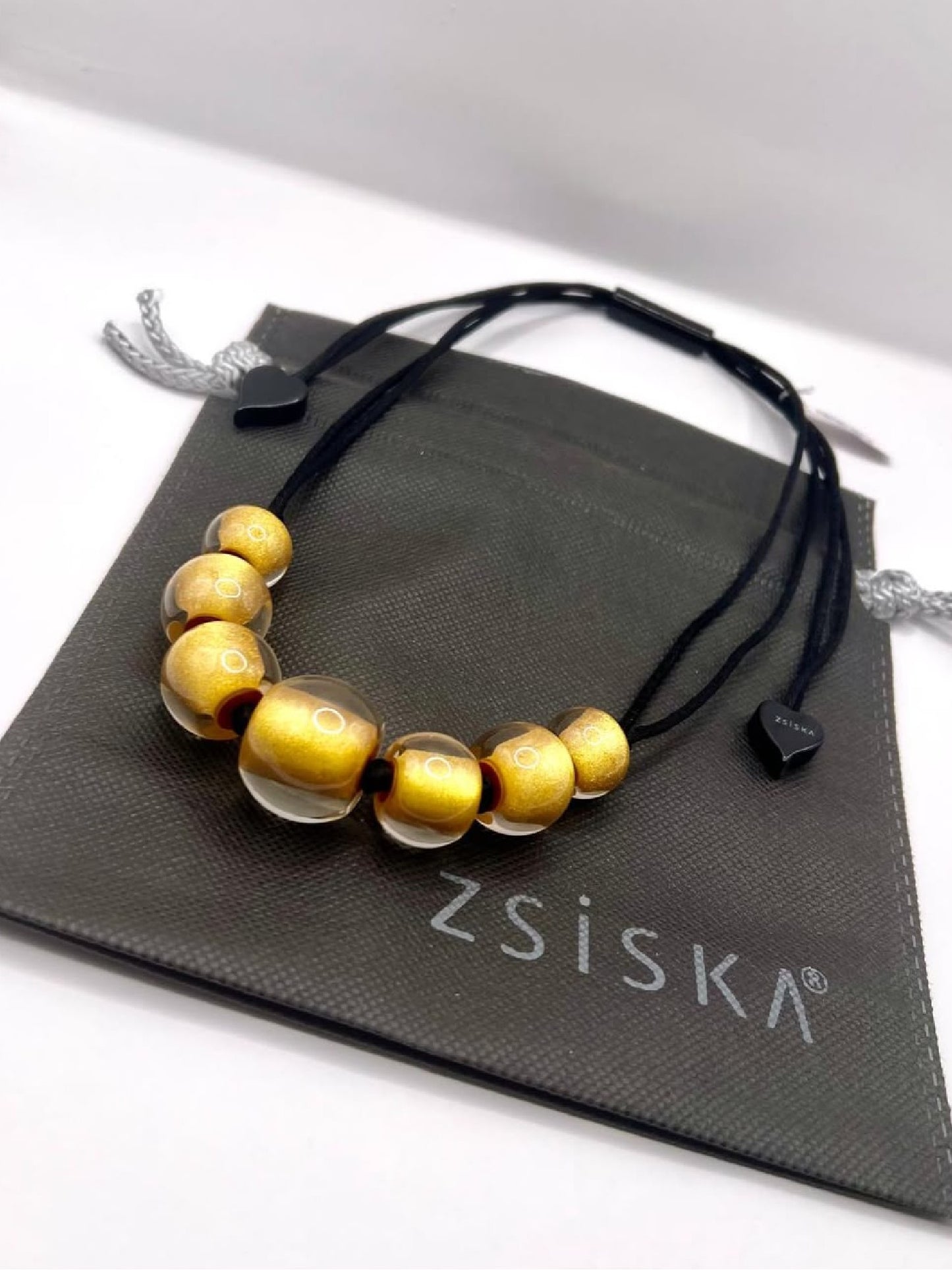 Zsiska Gold Shimmer Resin Beaded Necklace Lagenlook Statement Arty