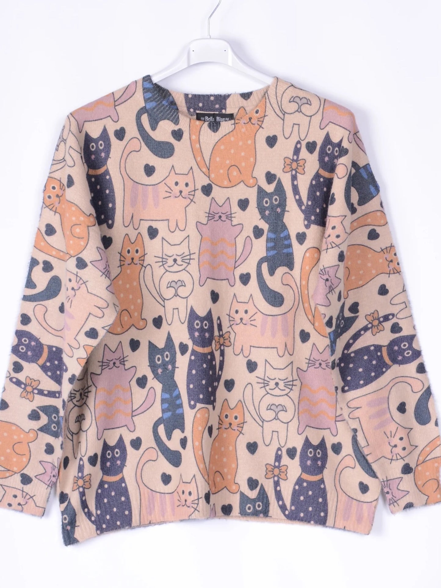 Bella Blue Lagenlook Soft Knit CATS Jumper - B117