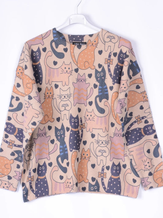 Bella Blue Lagenlook Soft Knit CATS Jumper - B117