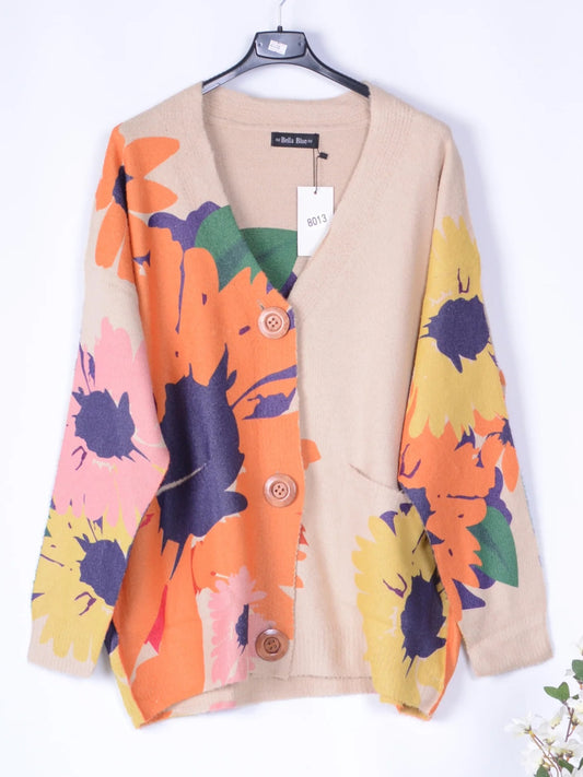 Bella Blue Lagenlook Colourful Soft Knit Cardigan  - B124