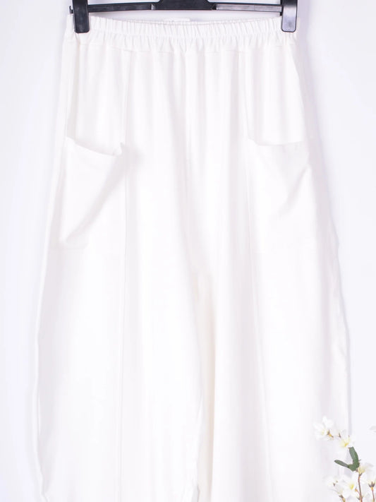 Women's Lagenlook Harem Balloon Pants Cream Wide Leg Pants Size 16/18 - B133