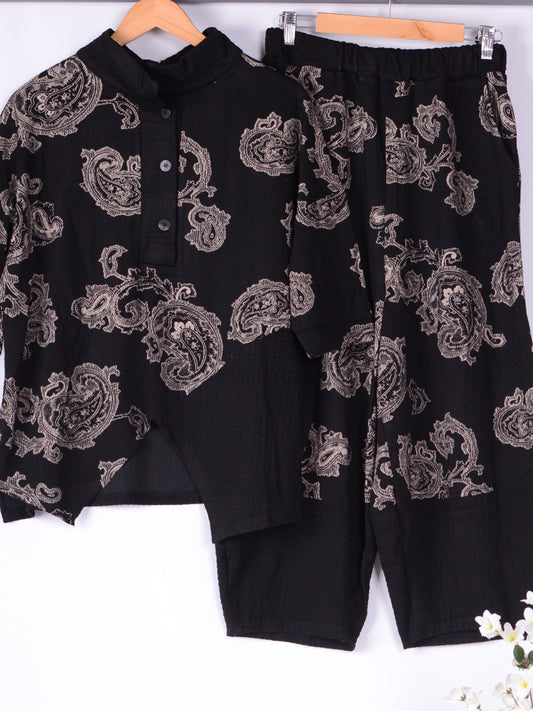 Neslay Barrel Trousers and Tunic Set Black/Beige  - B170