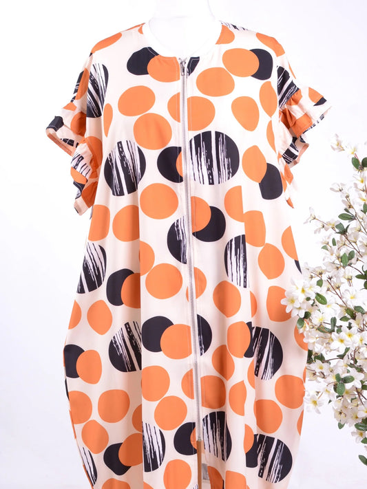 Neslay Lagenlook Arty Dress Jacket Black, Orange Spot - B177