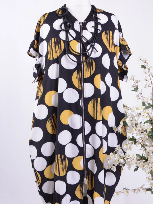 Neslay Lagenlook Arty Dress Jacket Black, Yellow Spot Size 18/20 - B177