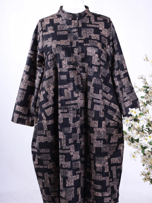 Neslay Jacket Dress Lagenlook Black Beige - B182