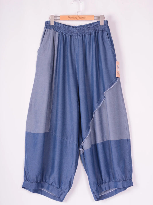 Lagenlook Dark Denim Lightweight Wide Leg Trousers Size 20/22 - B183