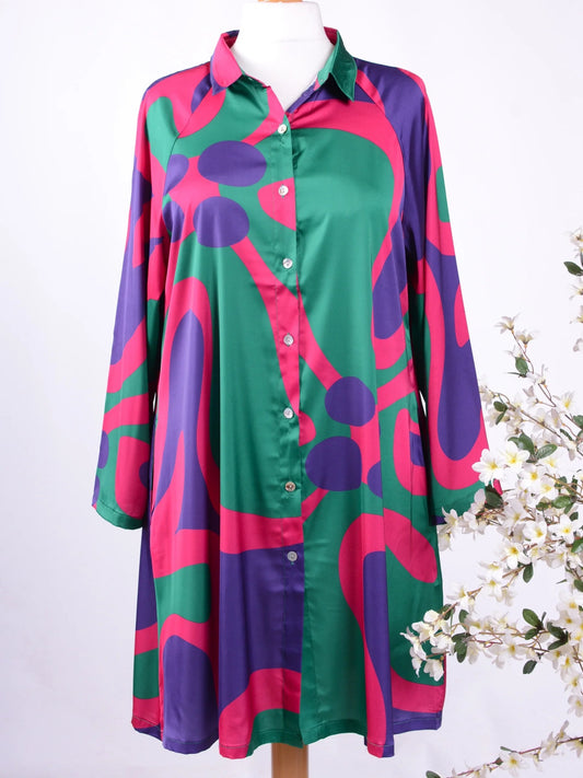 Bella Blue Lagenlook Colourful Shirt Dress S/M - B207