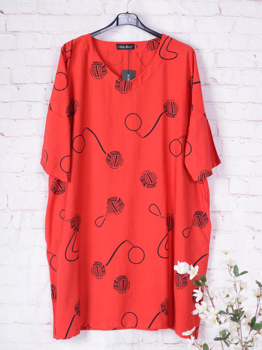 Bella Blue Lagenlook V Neck Dress Patterned Red/Black L/XL - B213