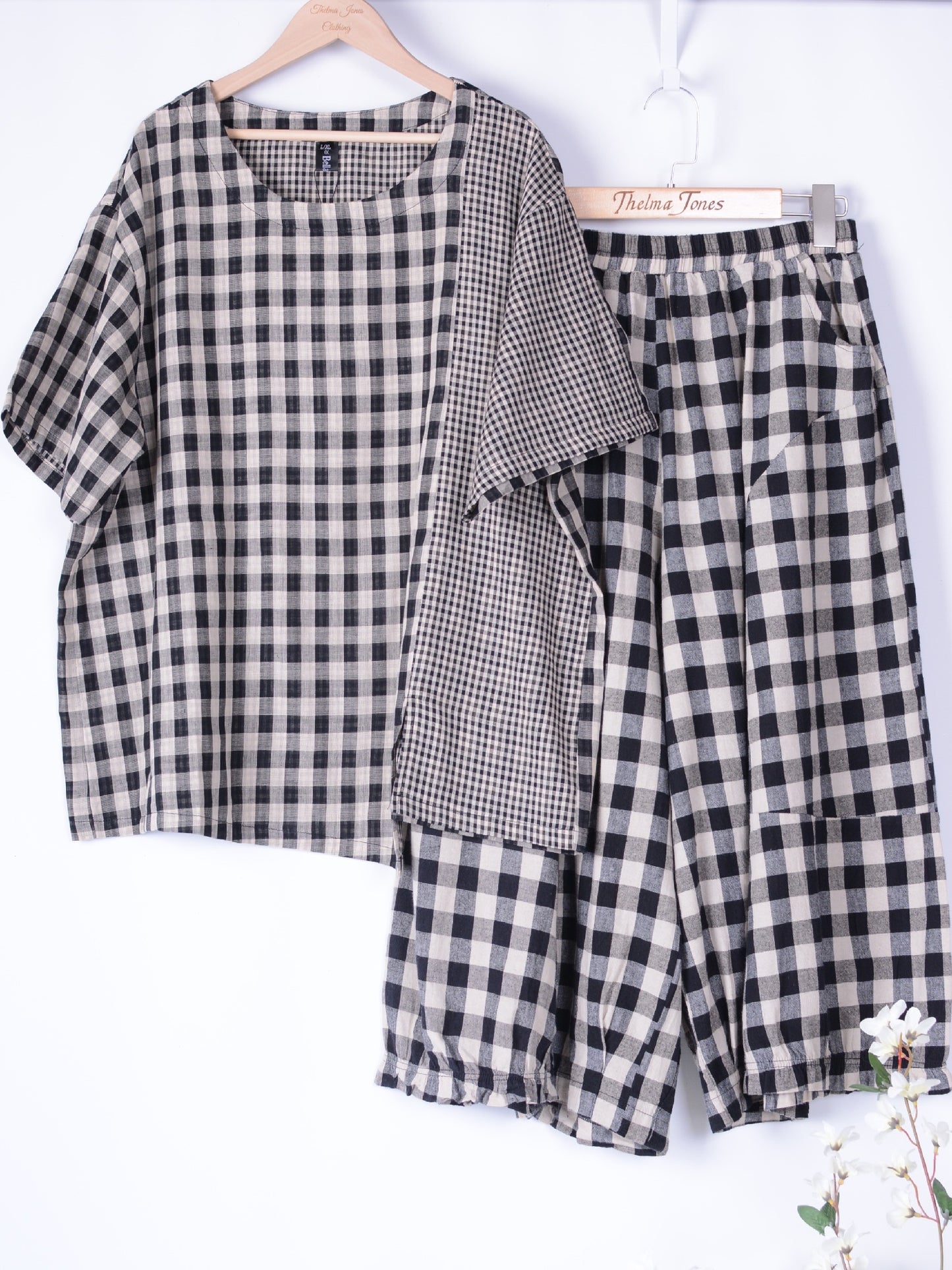 Bella Blue Lagenlook Check Barrel Trousers & Tunic Set L/XL 16/18 - B253/257