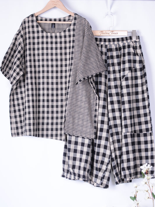 Bella Blue Lagenlook Check Barrel Trousers & Tunic Set L/XL 16/18 - B253/257