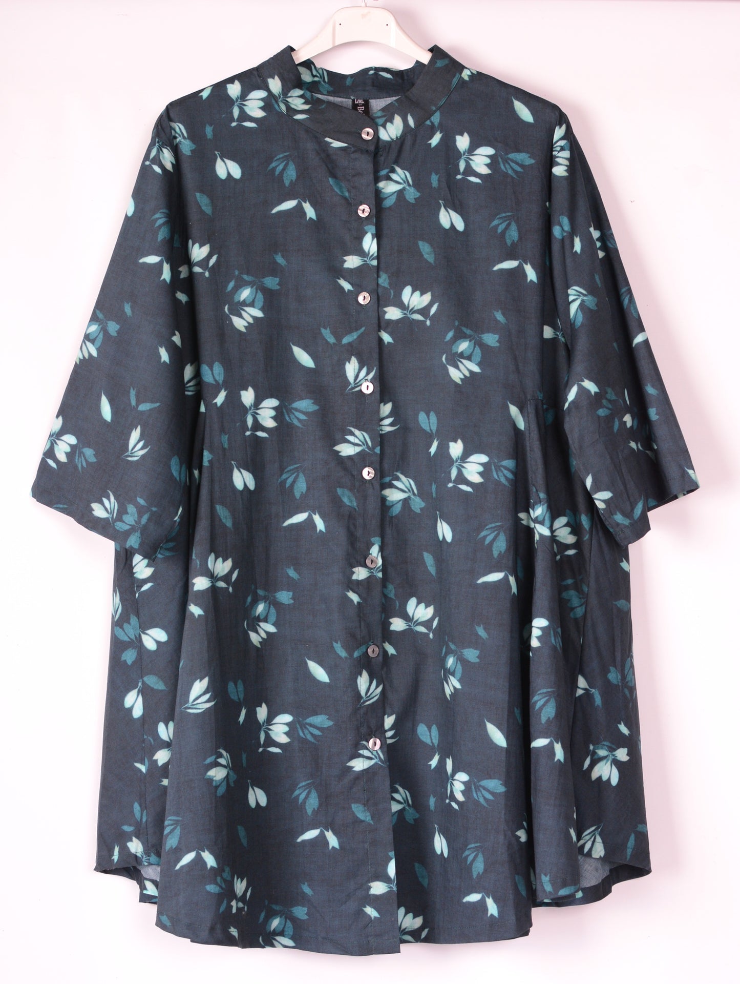 Bella Blue Lagenlook Boho Shirt Dress Navy Blue L/XL - B114