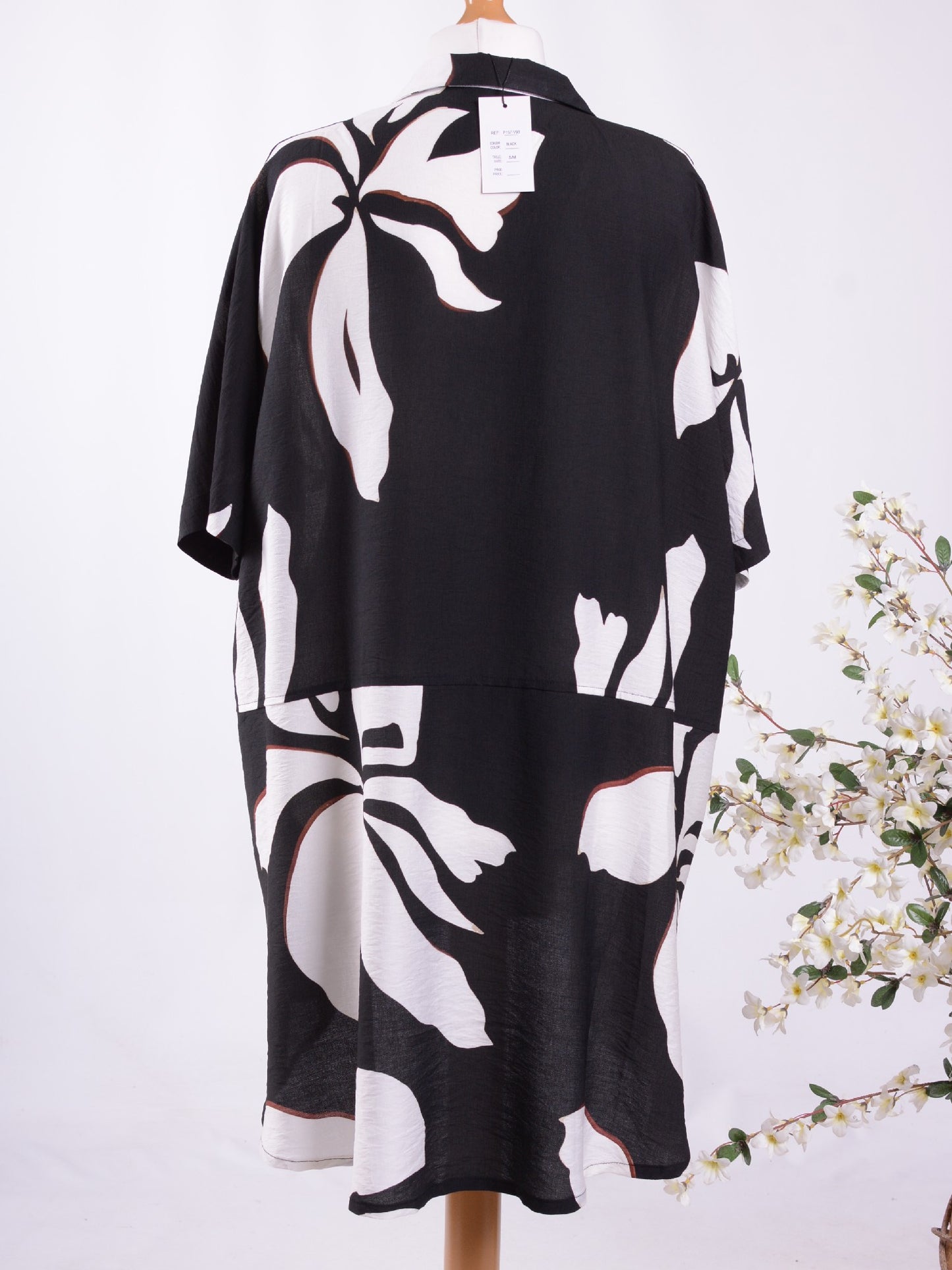 BELLA BLUE Black White Patterned Shirt Dress S/M B317