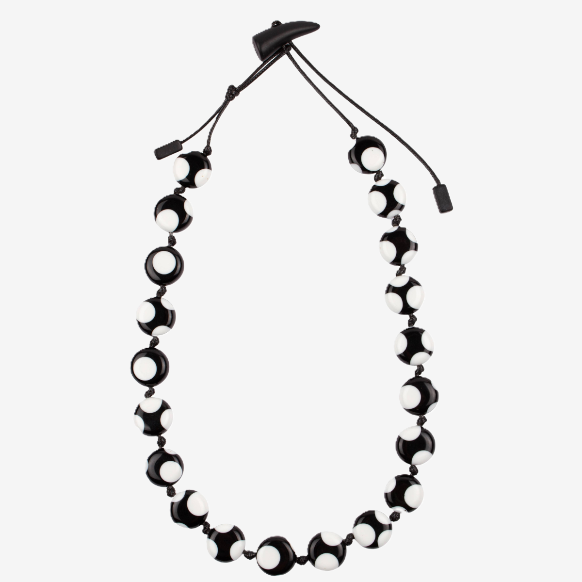 Sobral Yoi Dots Resin Beaded Necklace Lagenlook Black and White - SB4