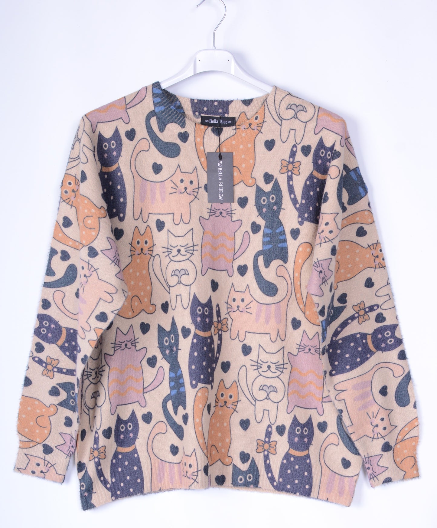 Bella Blue Lagenlook Soft Knit CATS Jumper - B117