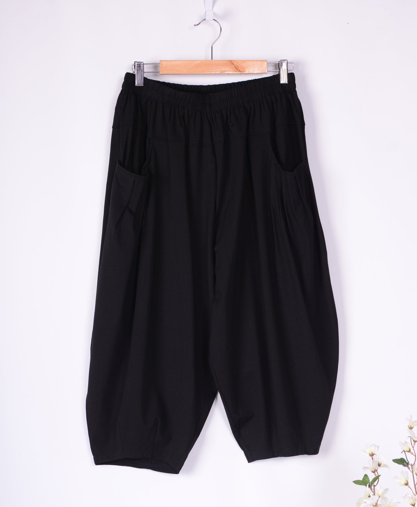 Bella Blue Barrel Black Crop Trousers Lagenlook, Wide Leg, S/M  - B149