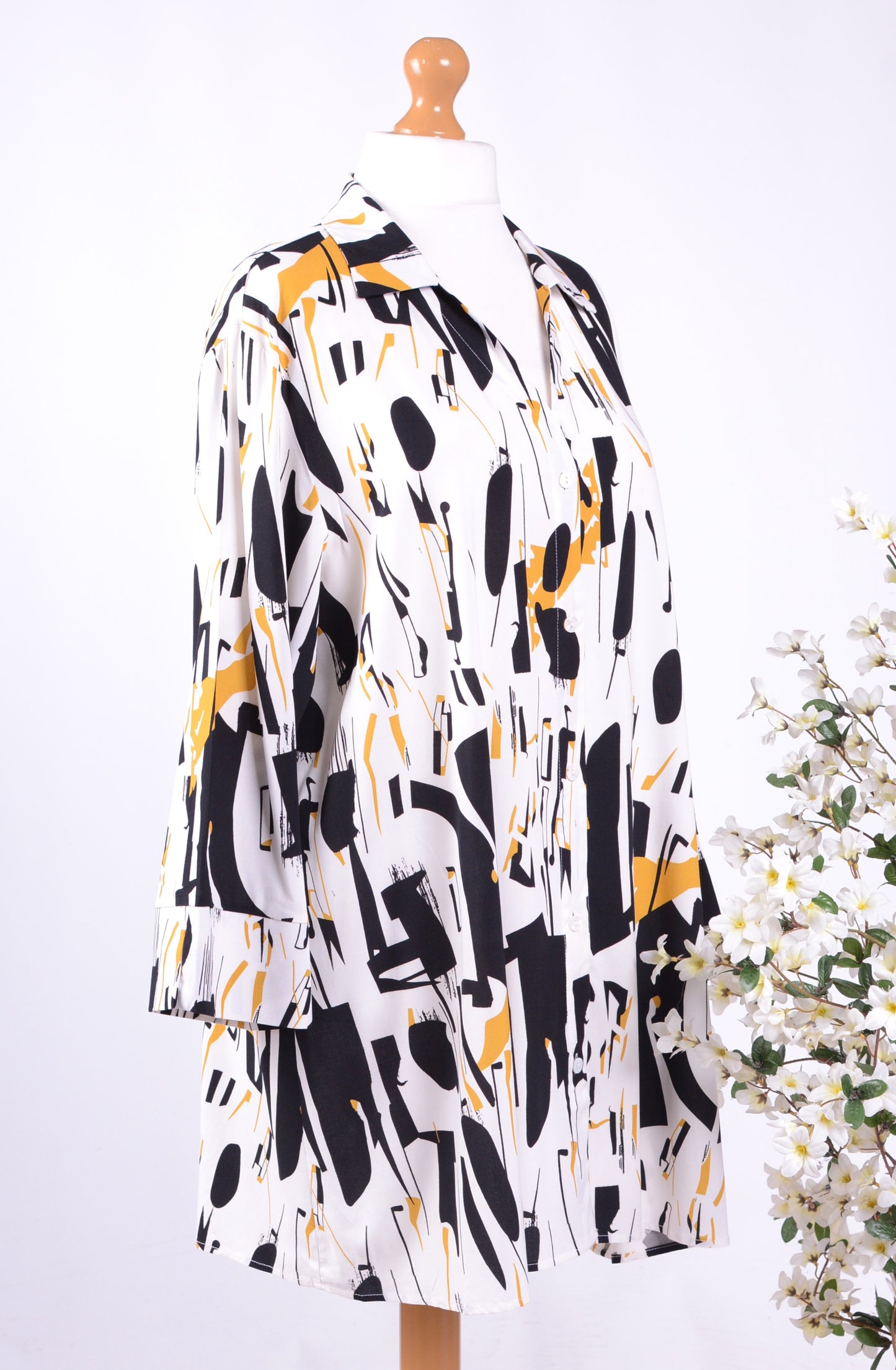 Bella Blue Lagenlook Shirt Dress White Patterned L/XL - B189