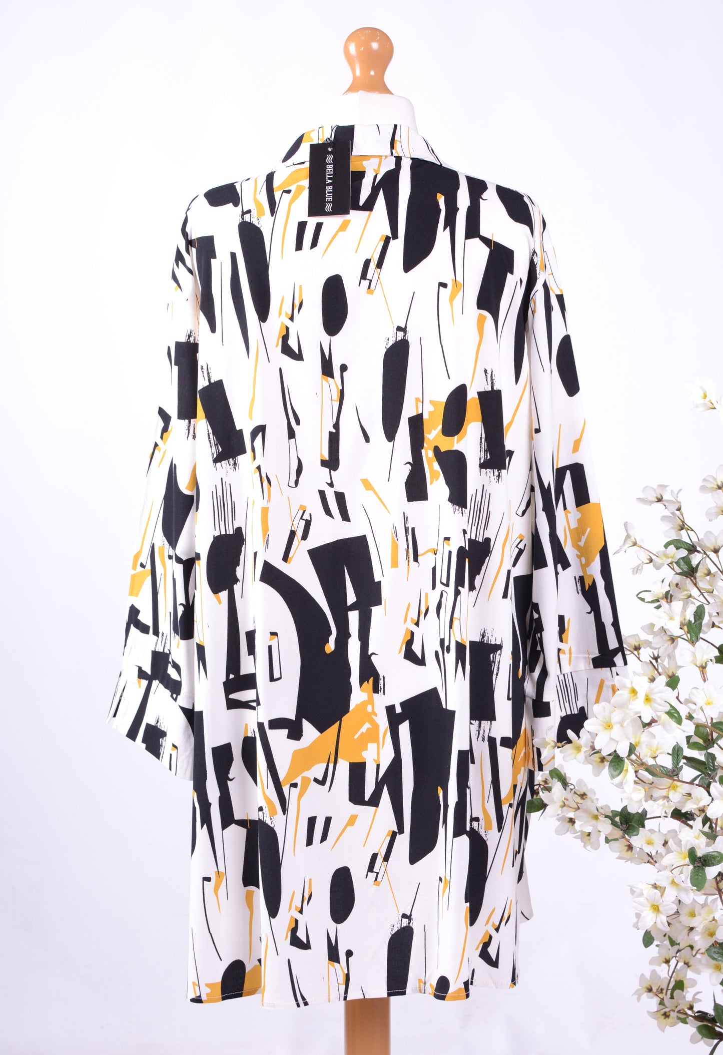 Bella Blue Lagenlook Shirt Dress White Patterned L/XL - B189