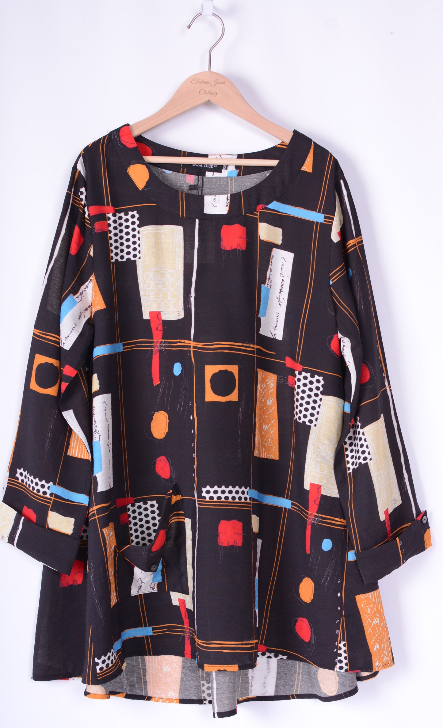 Bella Blue Lagenlook Black Colourful A Line Top Tunic S/M - B201