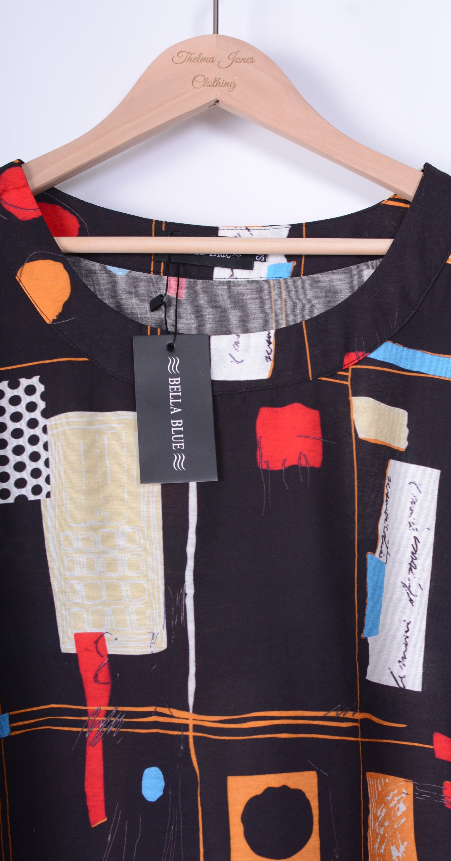 Bella Blue Lagenlook Black Colourful A Line Top Tunic S/M - B201