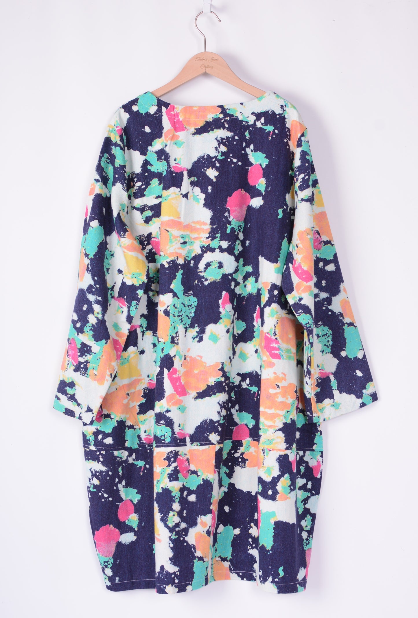 Bella Blue Lagenlook Dress Denim Balloon Patterned with Pockets L/XL - B216