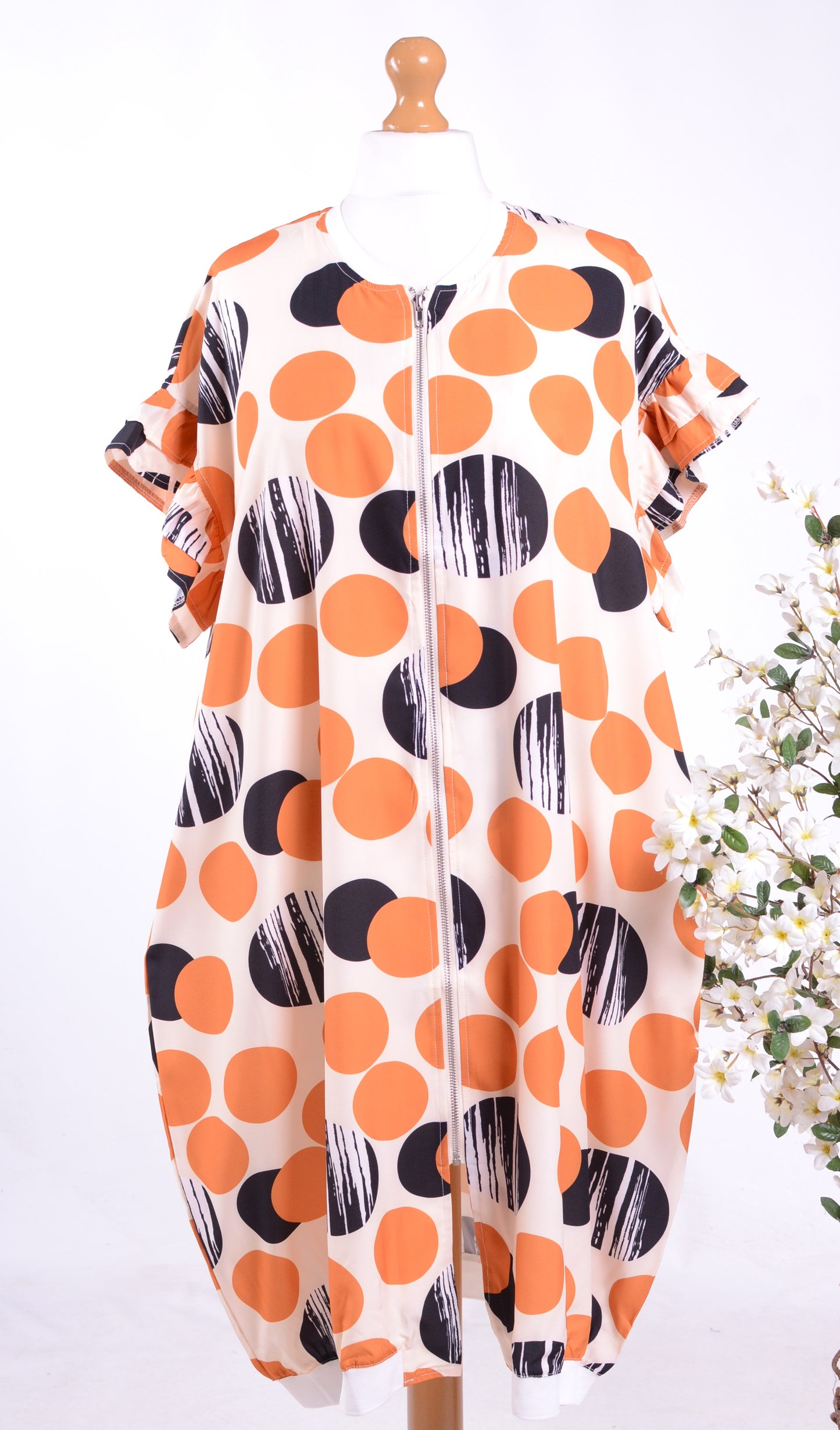 Neslay Lagenlook Arty Dress Jacket Black, Orange Spot - B177