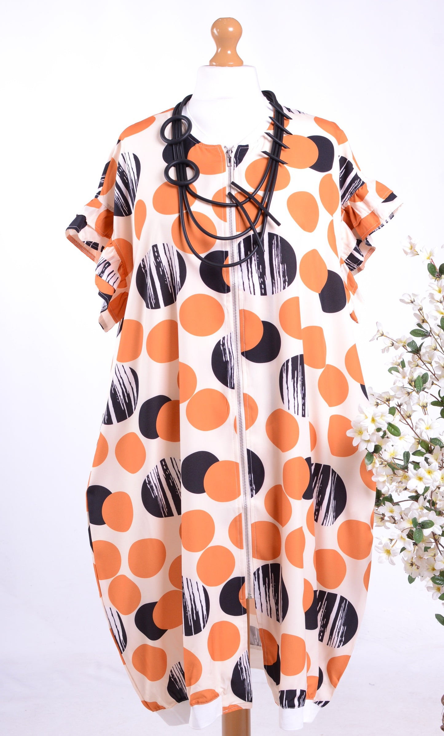Neslay Lagenlook Arty Dress Jacket Black, Orange Spot - B177