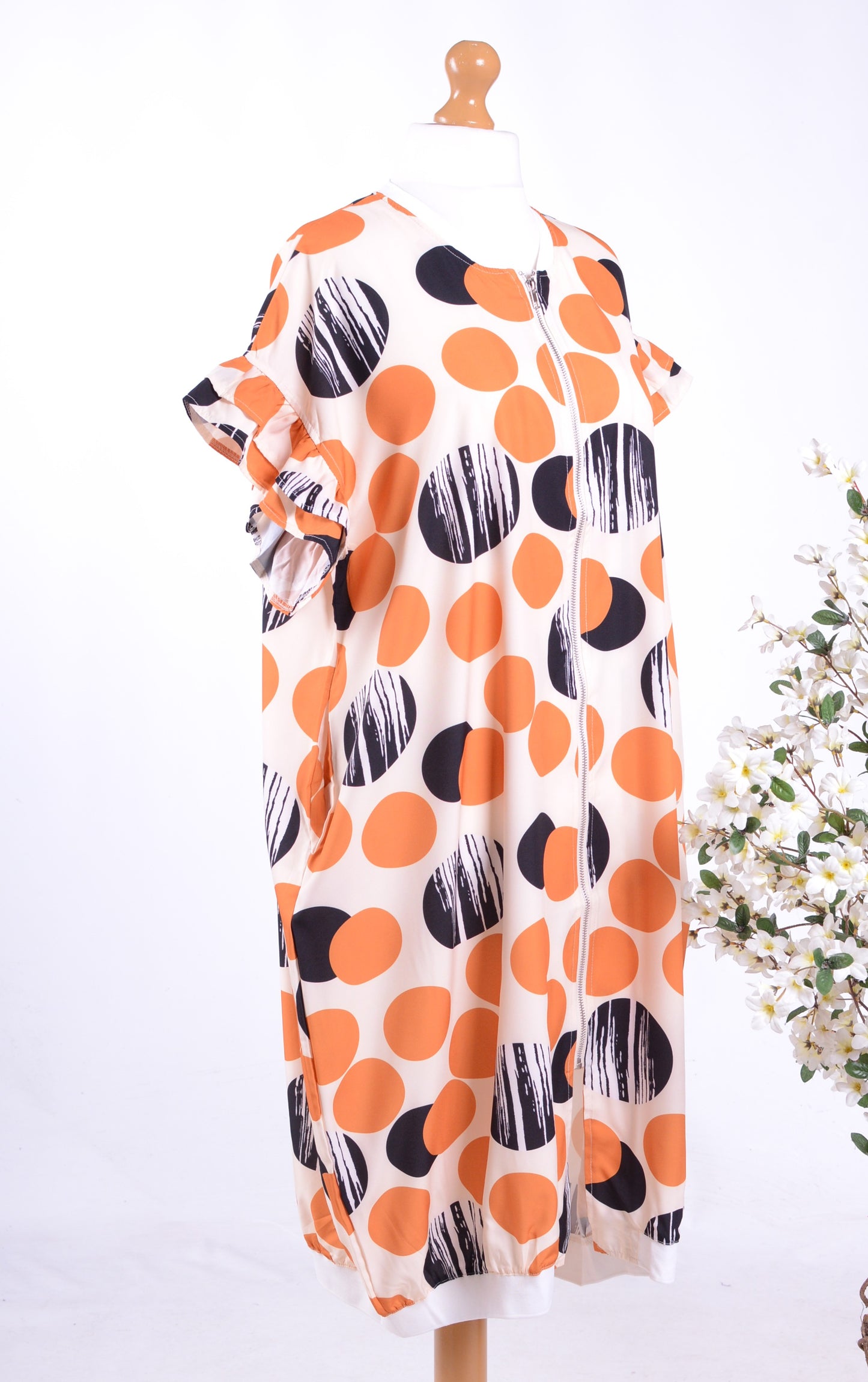 Neslay Lagenlook Arty Dress Jacket Black, Orange Spot - B177
