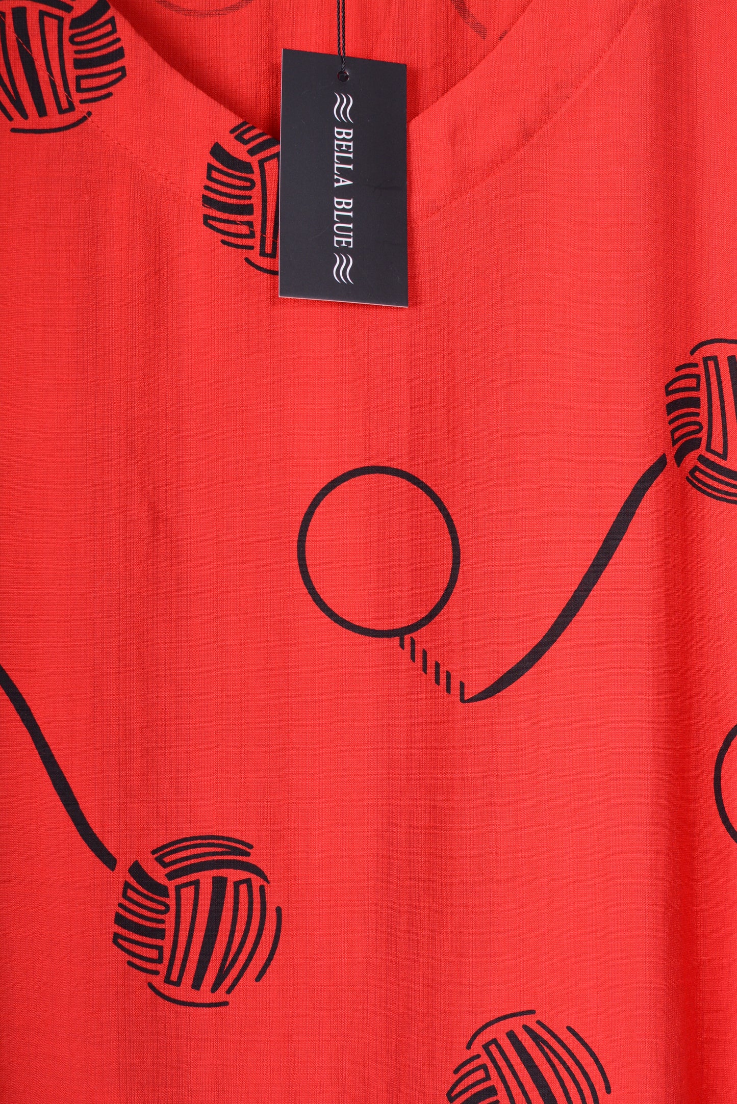 Bella Blue Lagenlook V Neck Dress Patterned Red/Black L/XL - B213