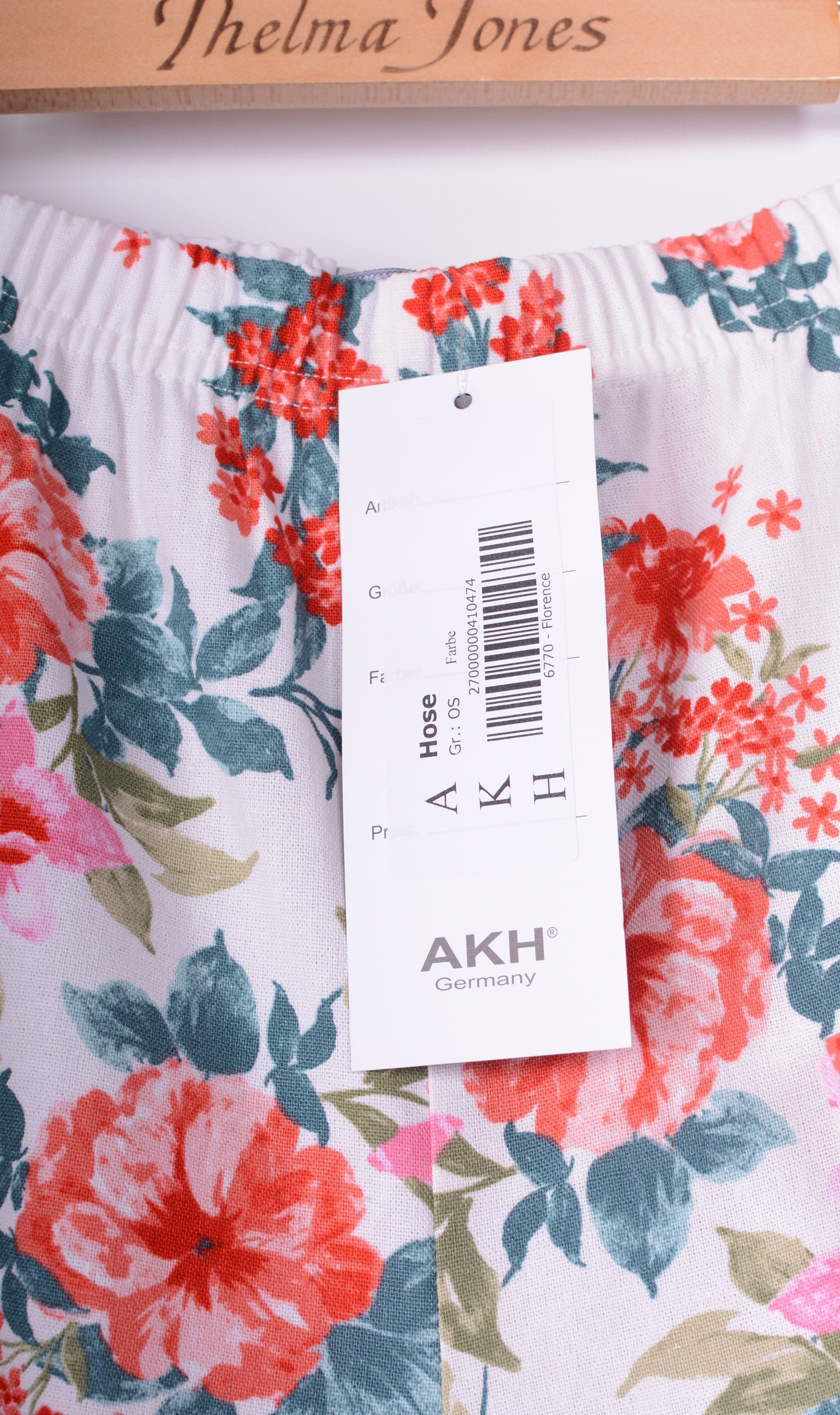 AKH Germany Lagenlook Wide Leg Barrel Trousers Linen Floral - B235