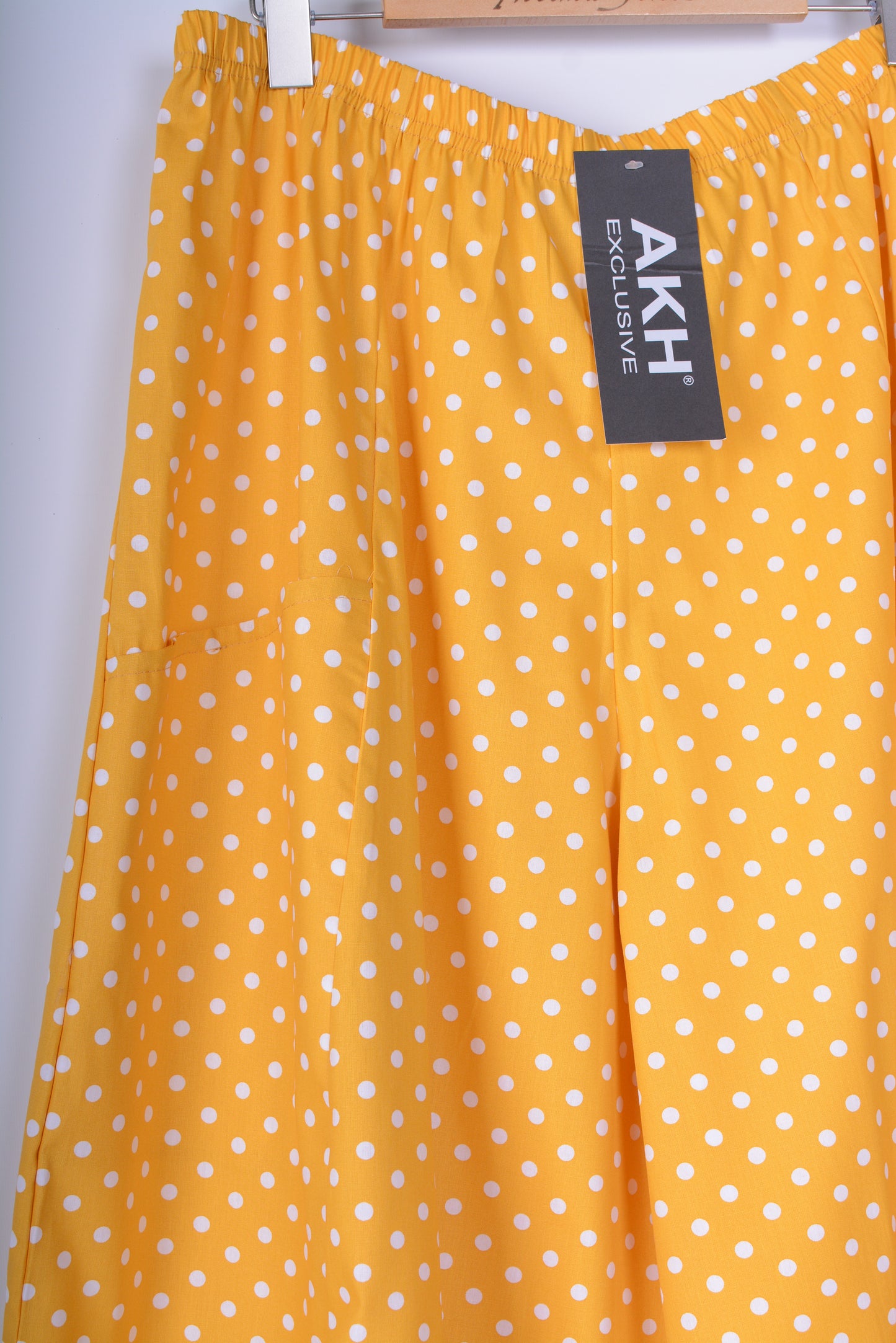 AKH Germany Lagenlook Wide Leg Barrel Trousers Yellow Polka Dot - B243