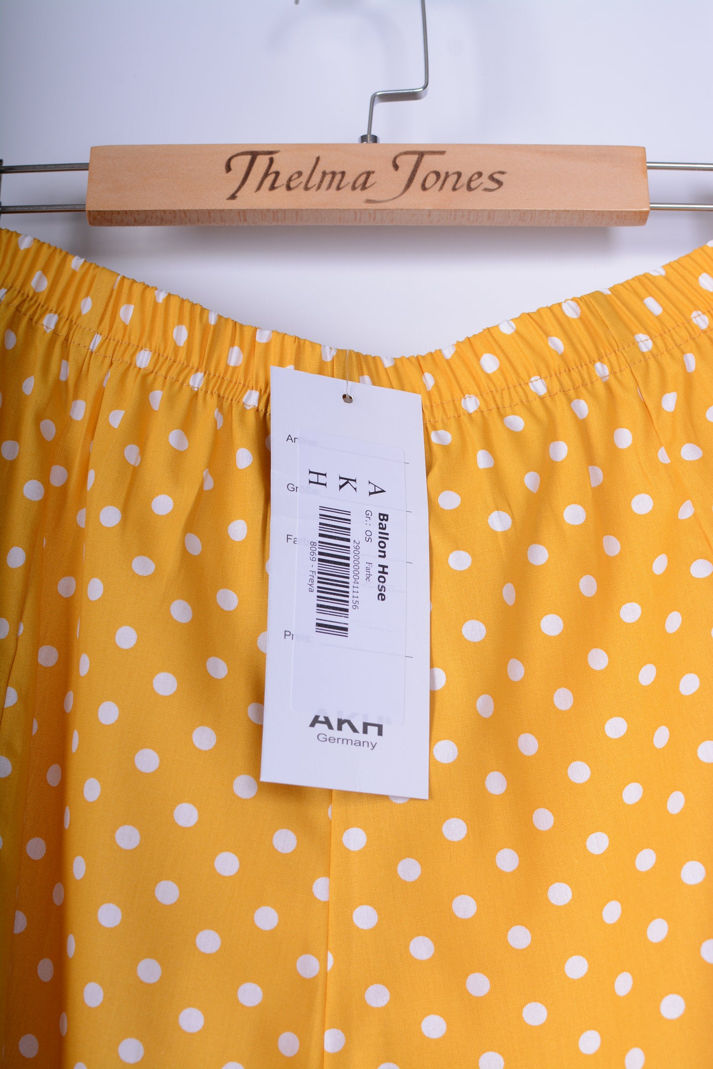 AKH Germany Lagenlook Wide Leg Barrel Trousers Yellow Polka Dot - B243
