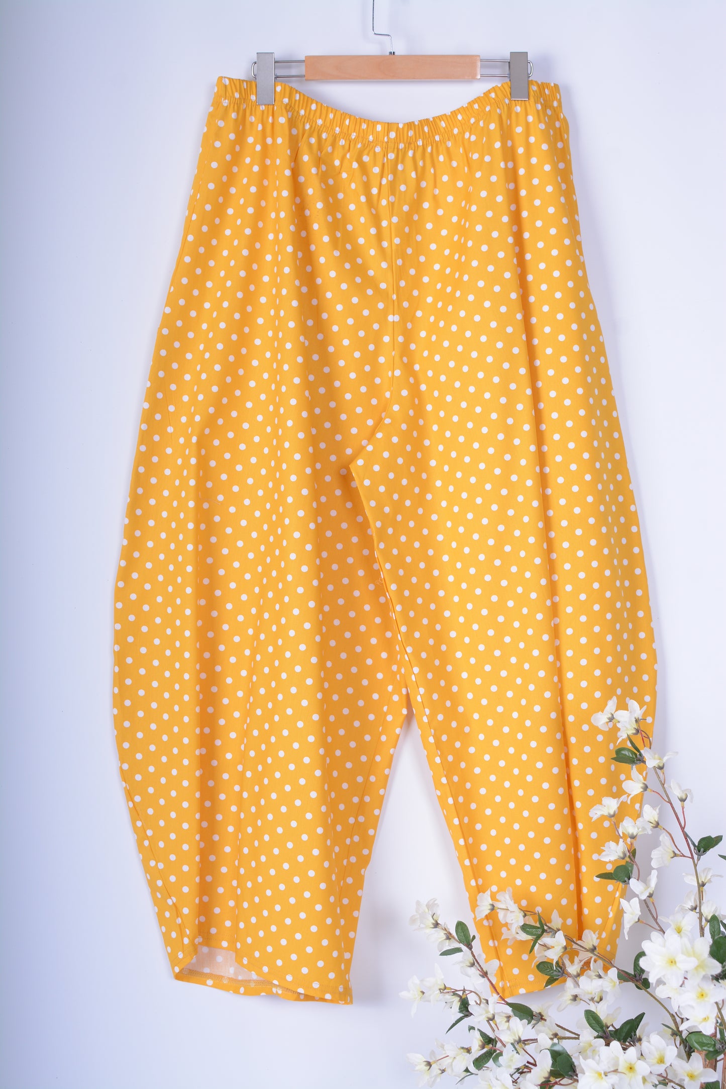 AKH Germany Lagenlook Wide Leg Barrel Trousers Yellow Polka Dot - B243