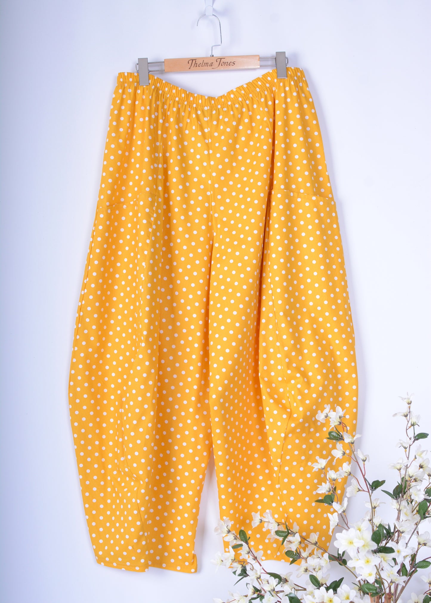 AKH Germany Lagenlook Wide Leg Barrel Trousers Yellow Polka Dot - B243