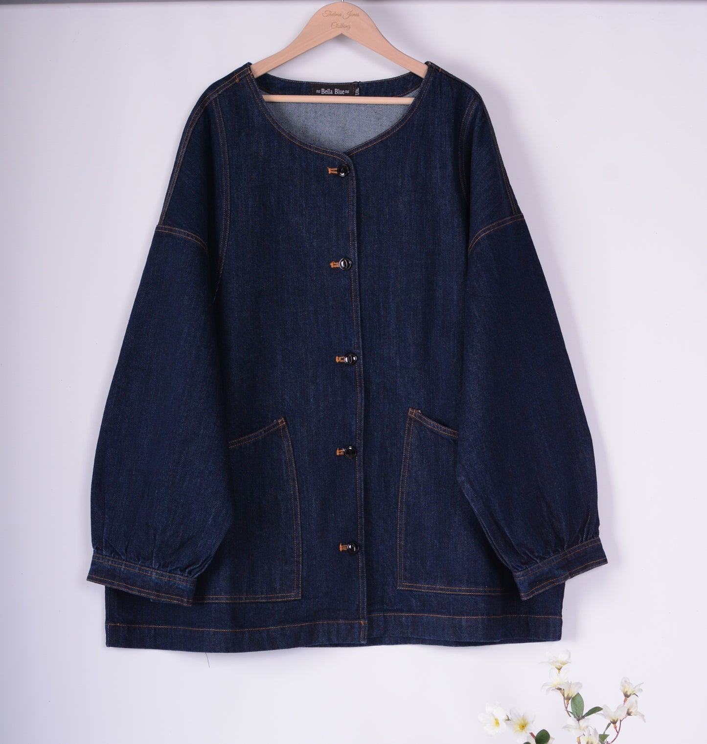 Bella Blue Dark Denim Lagenlook Casual Jacket Pockets L/XL - B250