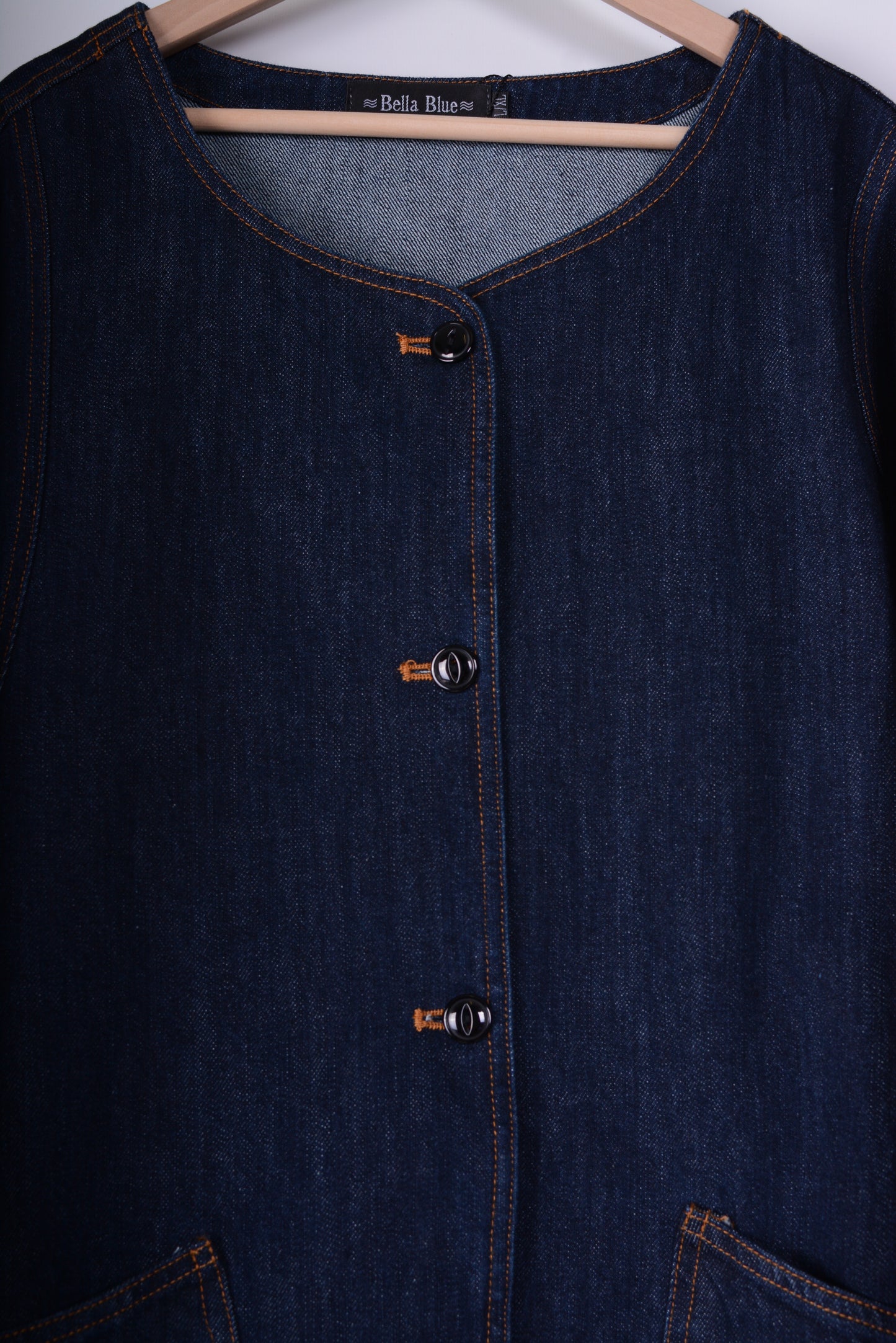 Bella Blue Dark Denim Lagenlook Casual Jacket Pockets L/XL - B250
