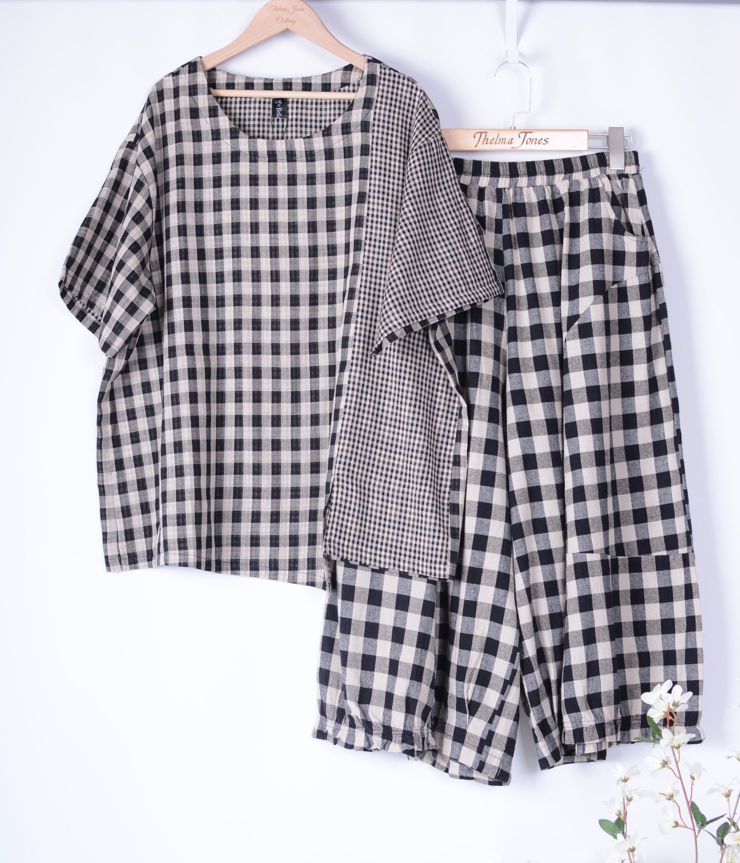 Bella Blue Lagenlook Check Barrel Trousers & Tunic Set L/XL 16/18 - B253/257