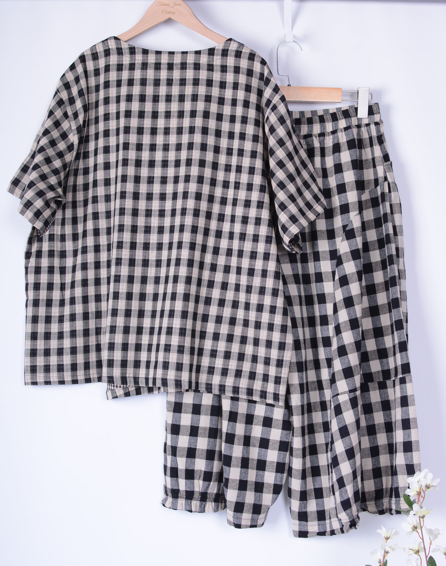Bella Blue Lagenlook Check Barrel Trousers & Tunic Set L/XL 16/18 - B253/257
