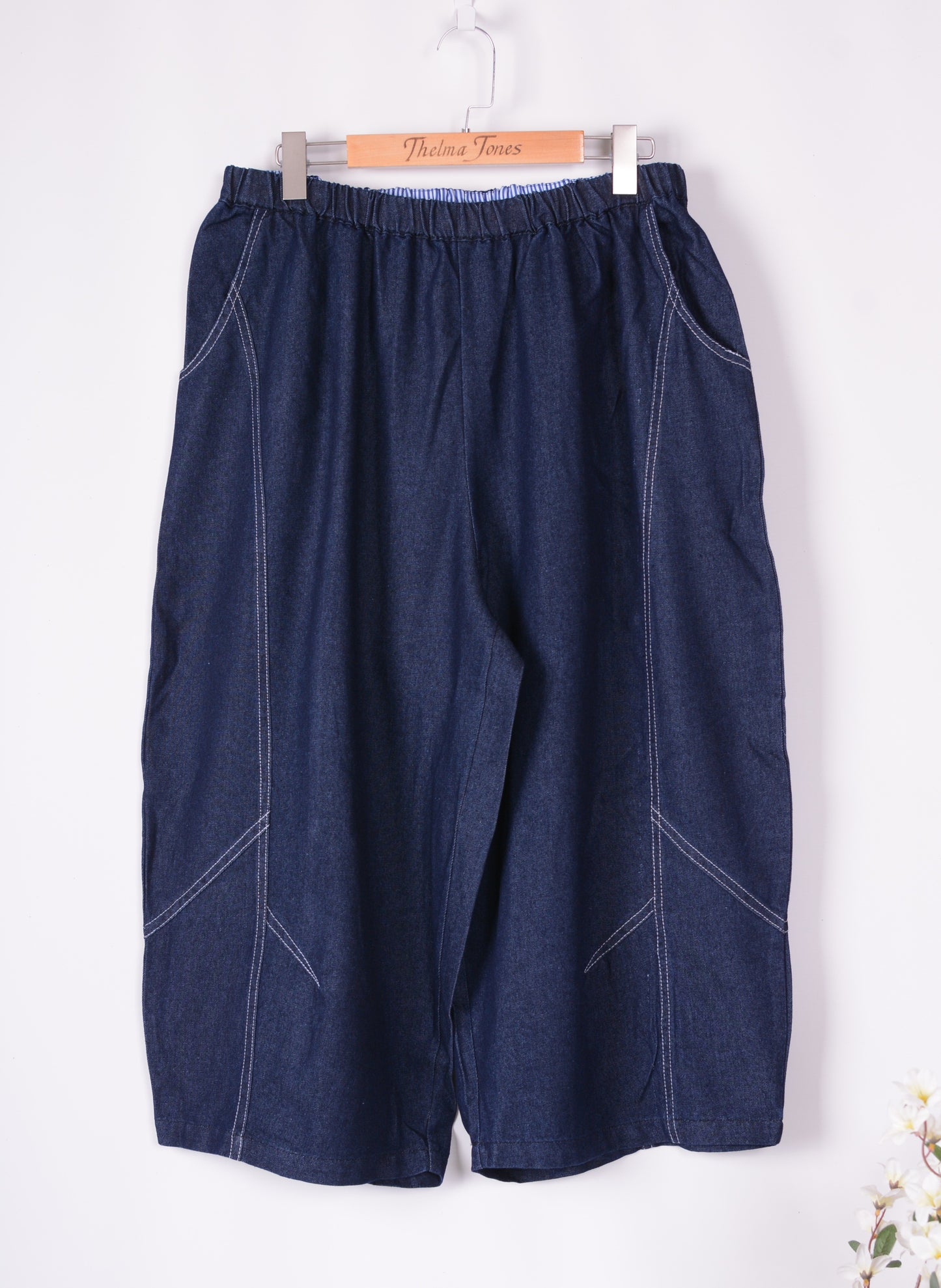Bella Blue Wide Leg Dark Denim Blue Jeans Lagenlook Pockets L/XL 16/18 - B314