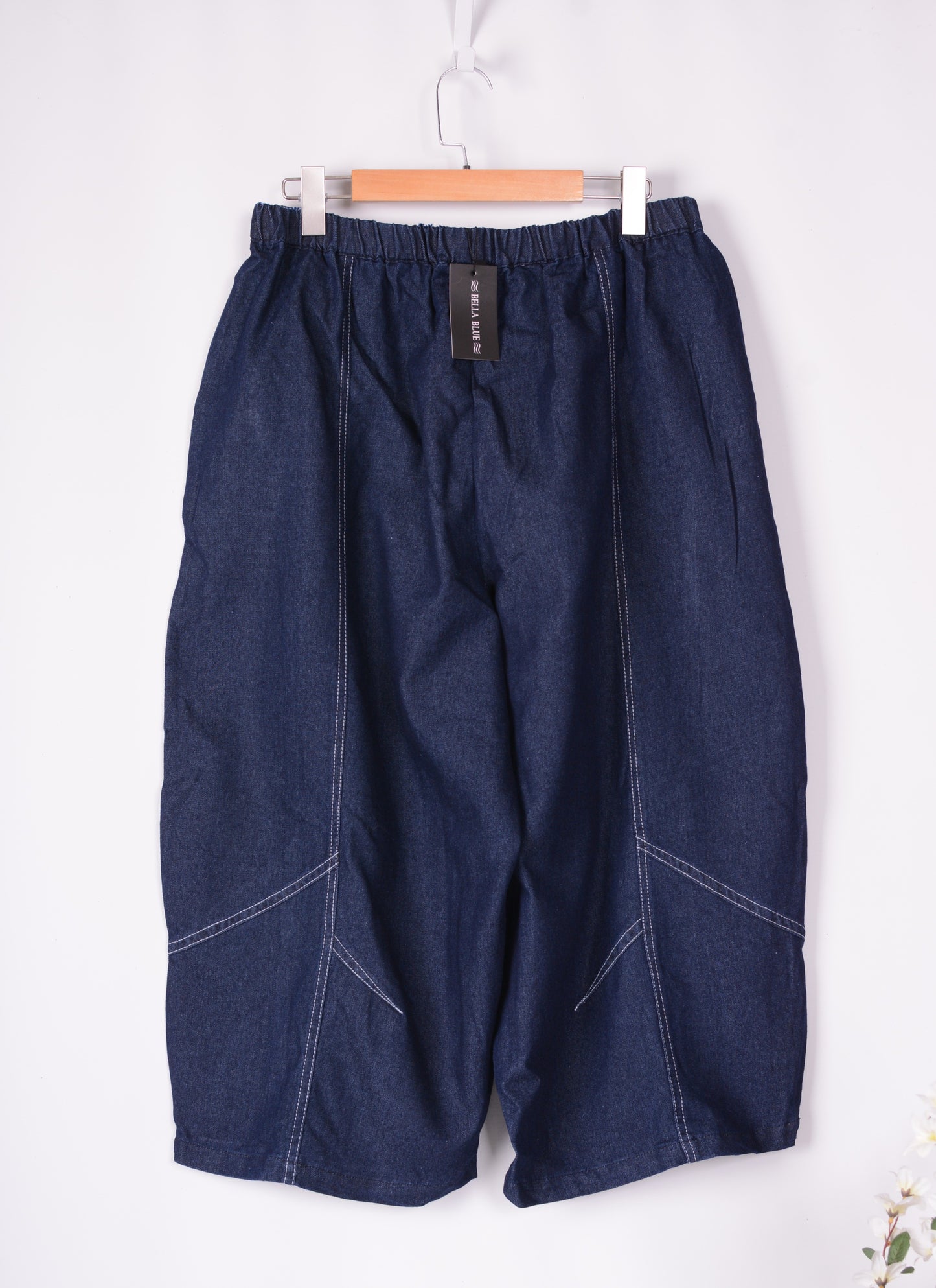 Bella Blue Wide Leg Dark Denim Blue Jeans Lagenlook Pockets L/XL 16/18 - B314