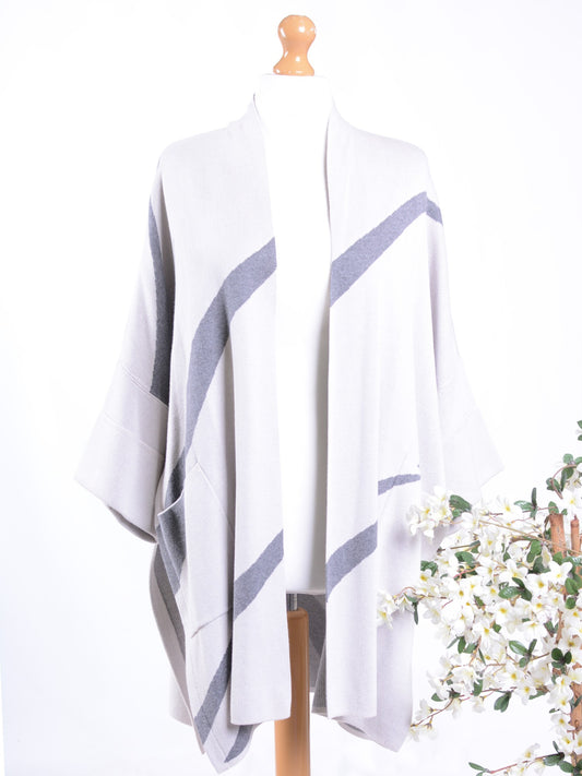 Marla Wynne Beige/Grey Open Front Cardigan - B332
