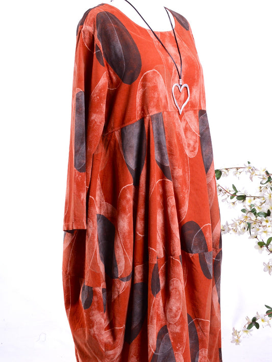 MB Germany Parachute Balloon Arty Lagenlook Dress Cotton Pin cord RUST - B361