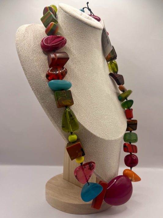 Sobral Multicolour "Indiana" Resin Necklace Lagenlook Colourful Arty - 110826