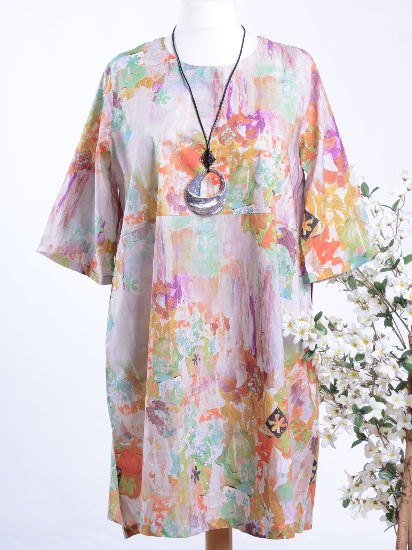 Bella Blue Lagenlook Casual Patterned Arty Dress L/XL 14/16 - B276